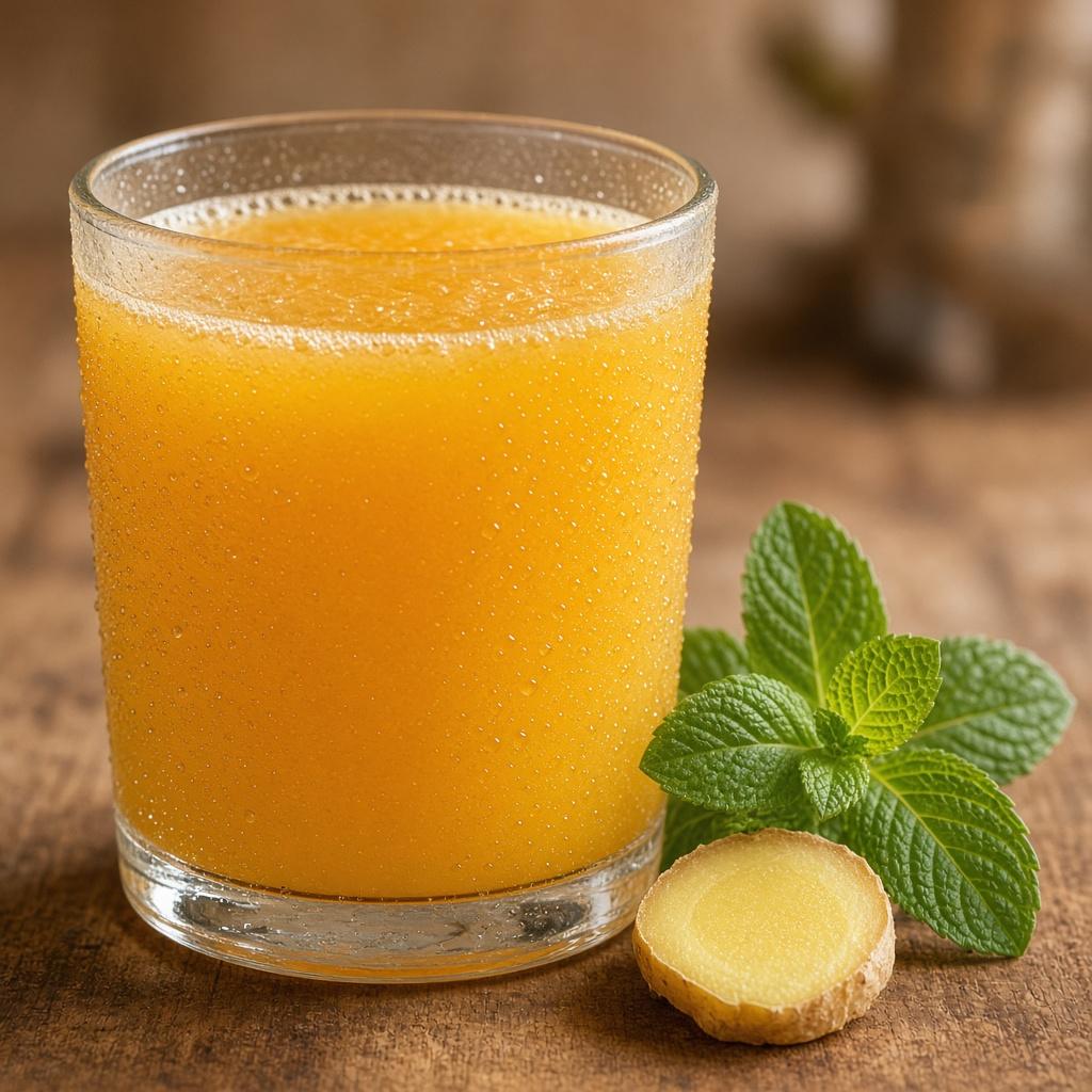 Fresh orange juice with ginger and mint